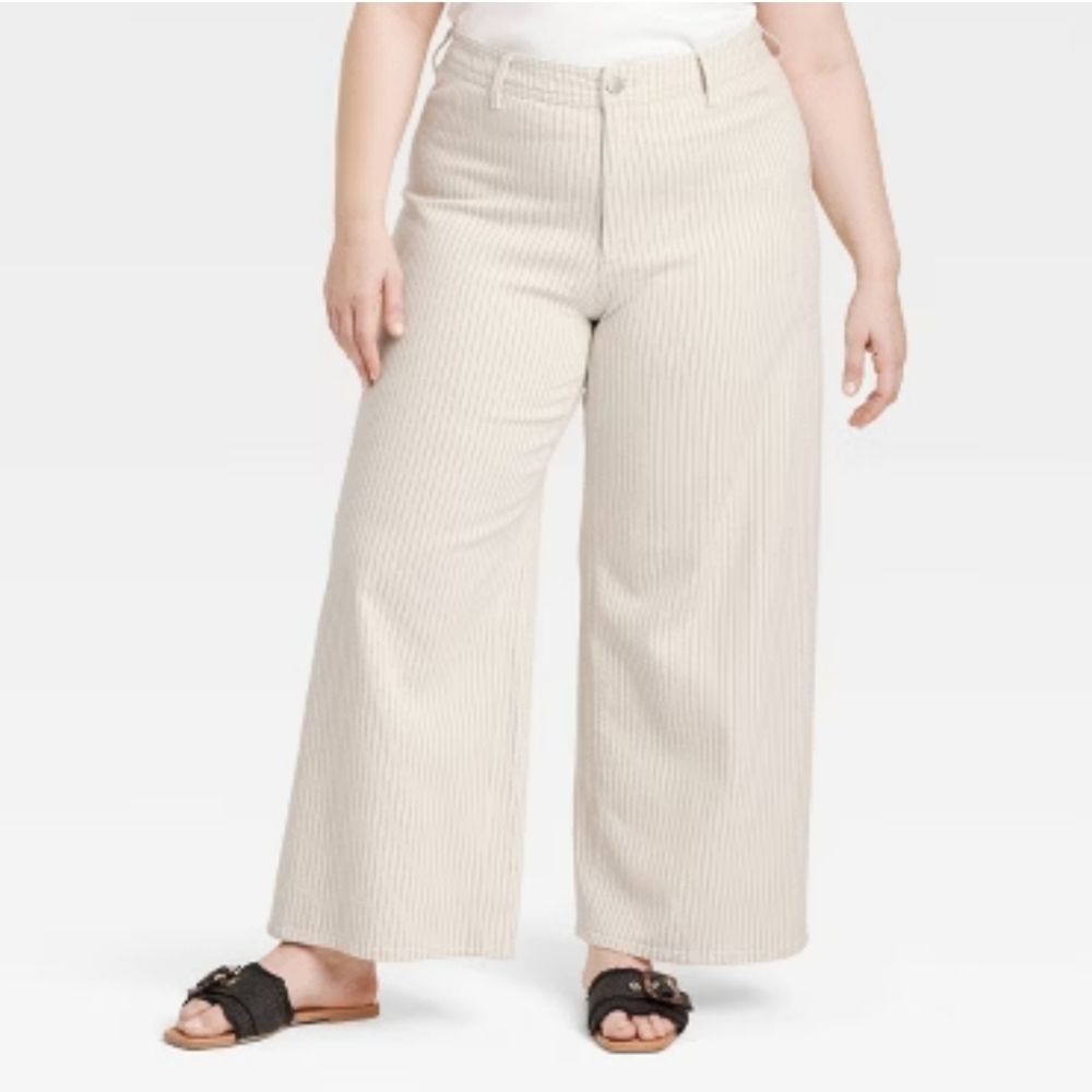NWT Universal Thread Sailor Wide Leg Ankle Jeans In Cream Pinstripe Size 28W